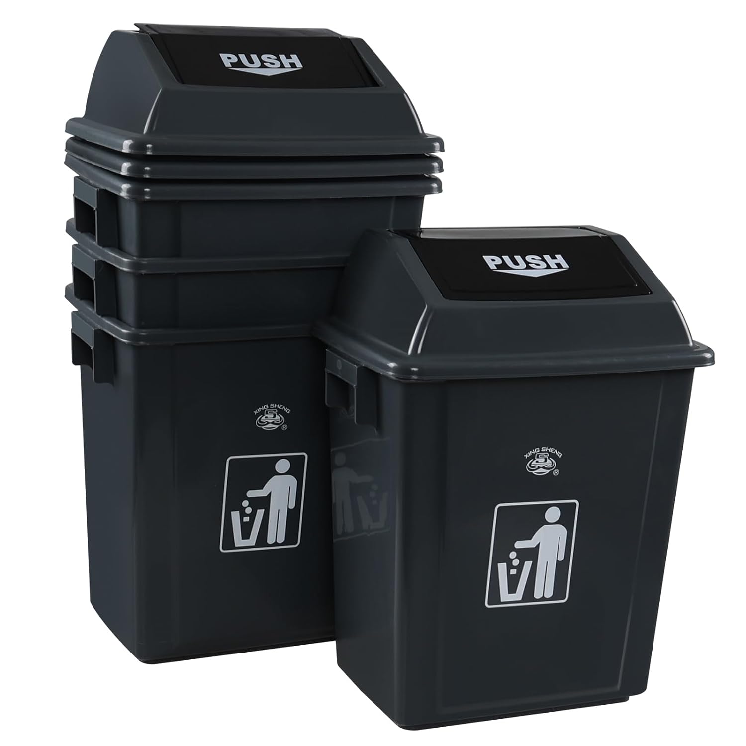 8 Gallon Plastic Kitchen Trash Can with Swing Lid, Rectangular Office Garbage Can, Gray(Pack of 4)