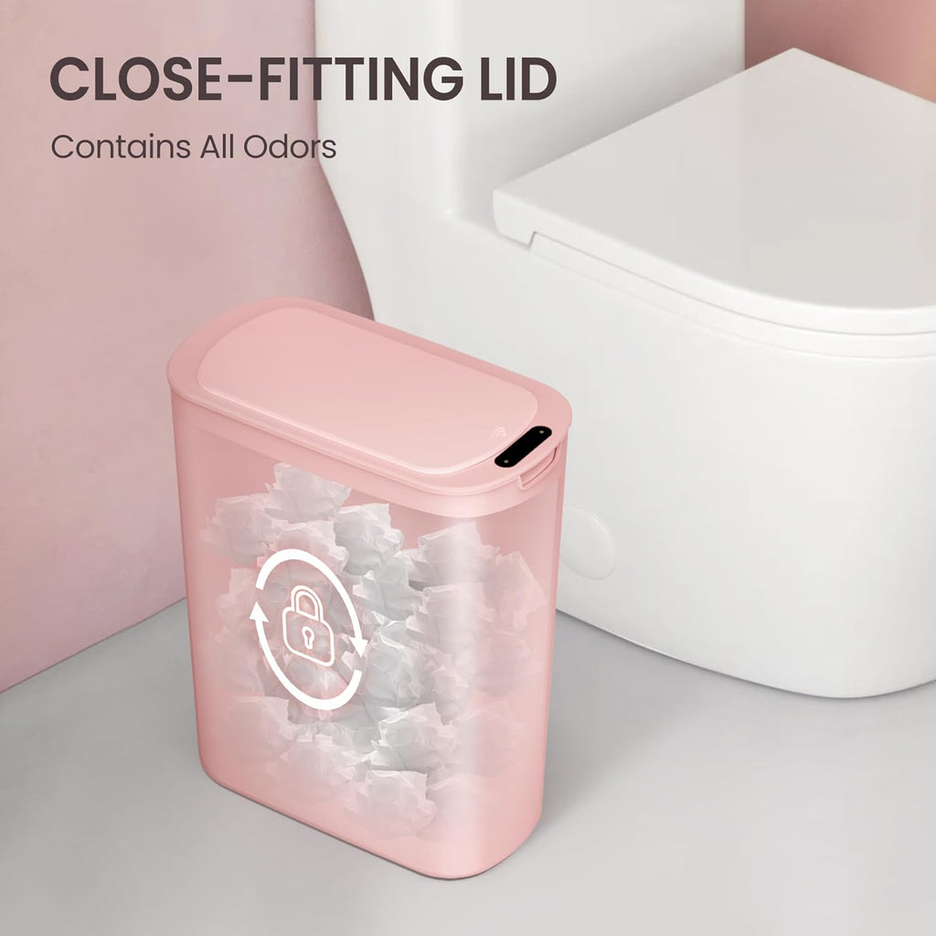 Cesun Motion Sensor Trash Can, 5 Gallon Automatic Bathroom Garbage Can with Lid, Touchless Smart Plastic Slim Wastebasket for Bathroom, Office, rv, Bedroom, Living Room, Pink