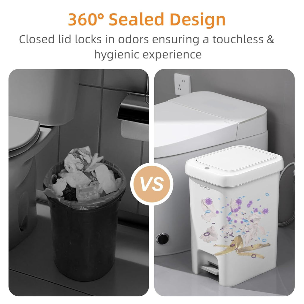 MOPALL Small Bathroom Trash Can with Lid Soft Close, Garbage Can with Press Top Lid & Foot Pedal, Step Trashcan Slim Trash Bin Waste Basket for Toilet, Office, Bedroom, Kitchen, Living Room 2.7 Gallon