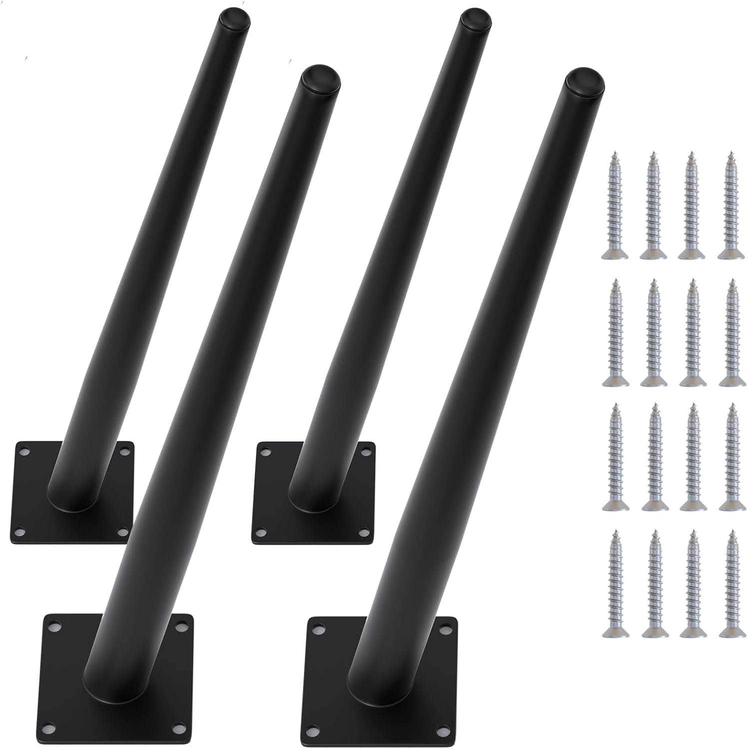 4PCS 16 Inch Matte Black Tapered Angled Legs for Furniture, Metal Mid Century Mordern Feet, Heavy Duty Slanted Stand Legs Kit for Couch, Coffee Table, Desk, Dresser, Sofa, Chair