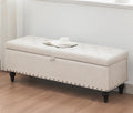 50" Storage Ottoman Bench, Tufted Ottoman with Storage for Living Room, Large End of Bed Ottomans, Modern Entryway Benchs, Window & Bedroom Benches for Foot of Bed (Light Beige)