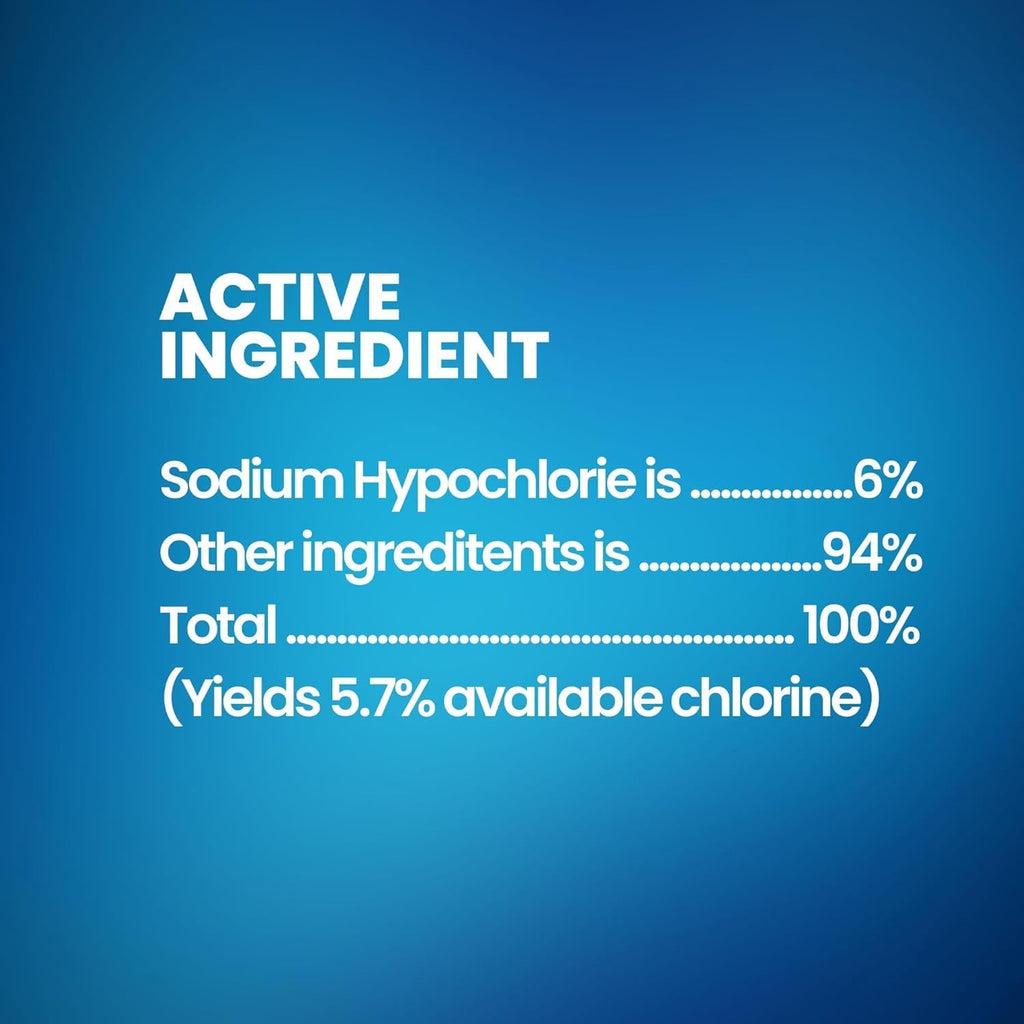 (6 Gallons) - Liquid Chlorine Bleach, for Laundry, Household and Commercial Cleaning, 1 Gallon Jugs