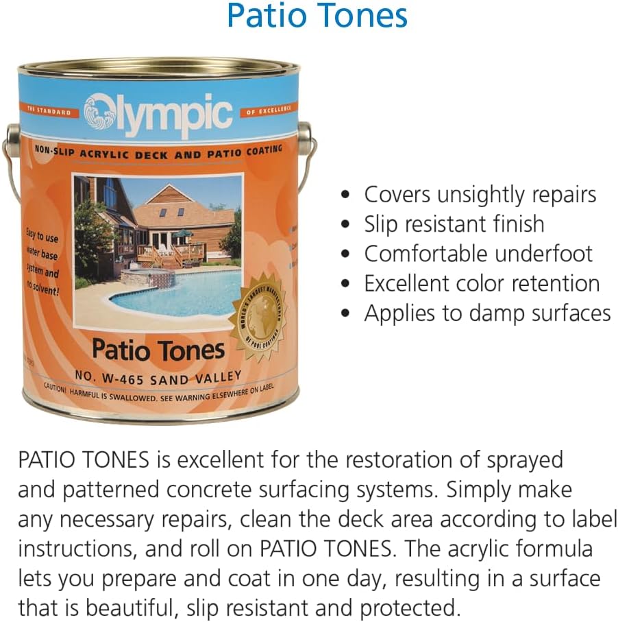 Olympic Patio Tones - Sand Valley - 1 Gallon - Non-slip acrylic deck and patio coating, concrete restorer.