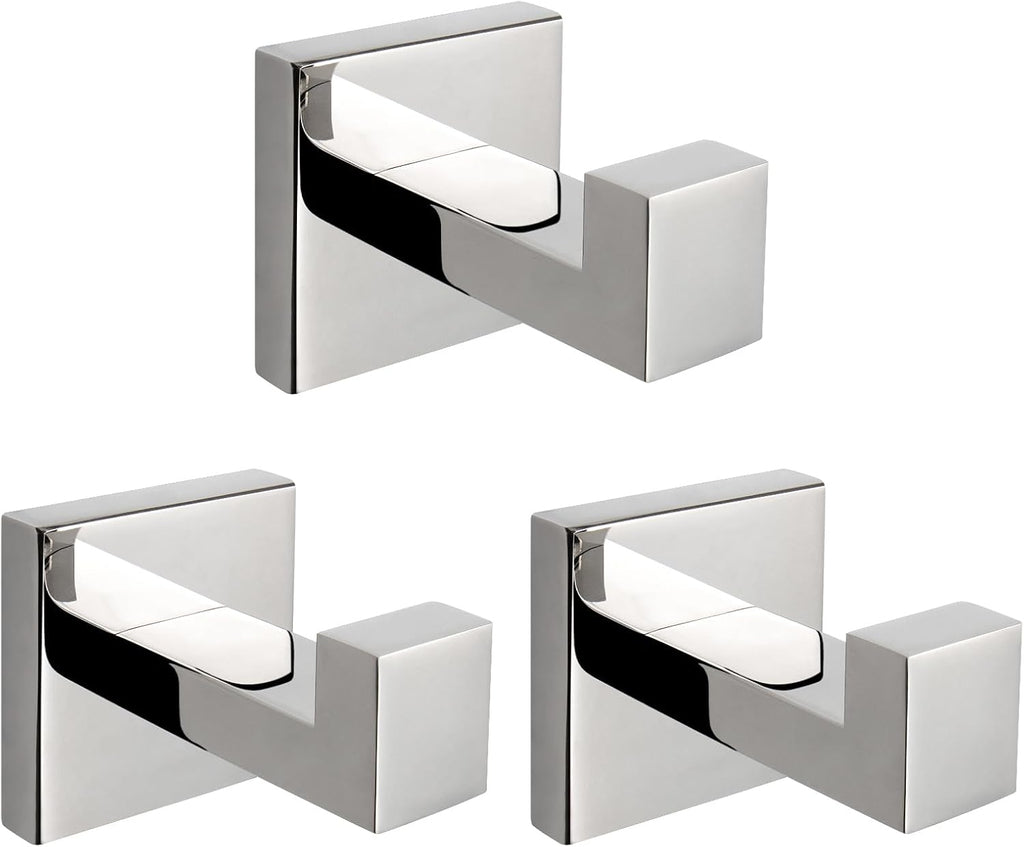 NearMoon Bath Towel Hooks -SUS304 Stainless Steel Square Clothes Robe Hooks Hanger, Heavy Duty Coat Hooks for Bathroom Livingroom Hotel Kitchen Garage, Wall Mounted - 3 Pack (Chrome Finish)