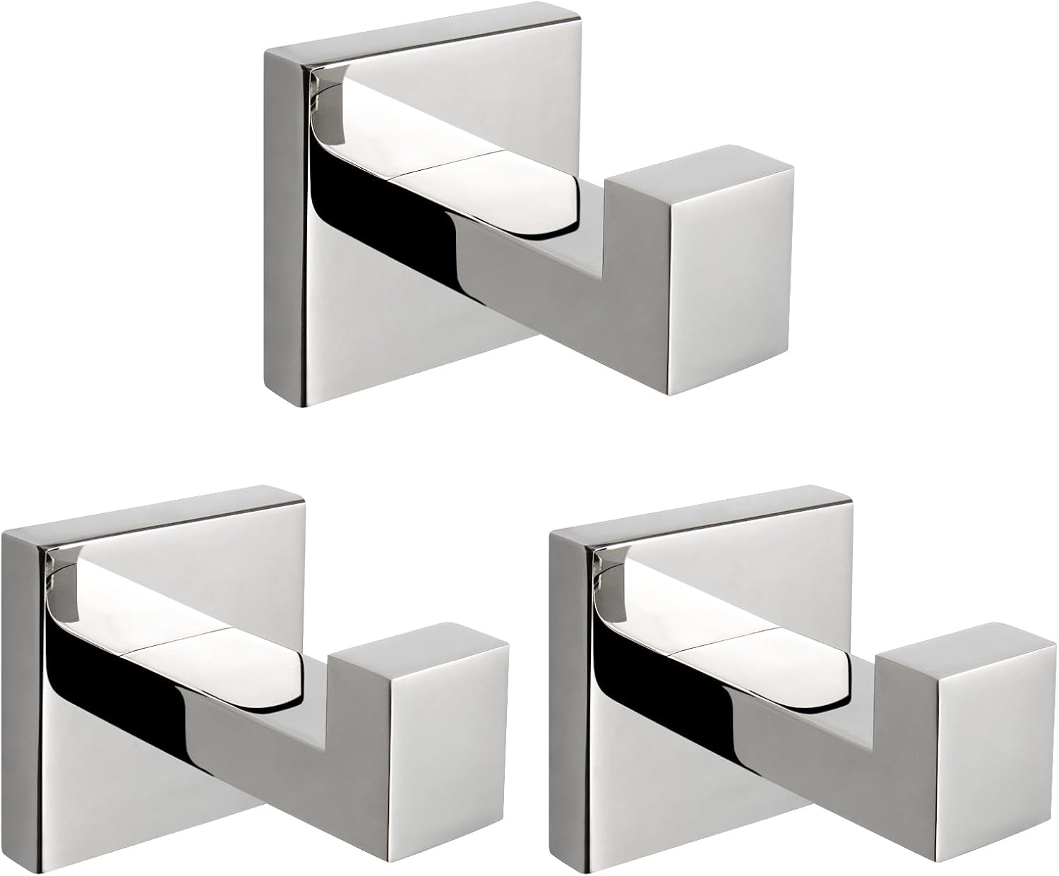 NearMoon Bath Towel Hooks -SUS304 Stainless Steel Square Clothes Robe Hooks Hanger, Heavy Duty Coat Hooks for Bathroom Livingroom Hotel Kitchen Garage, Wall Mounted - 3 Pack (Chrome Finish)