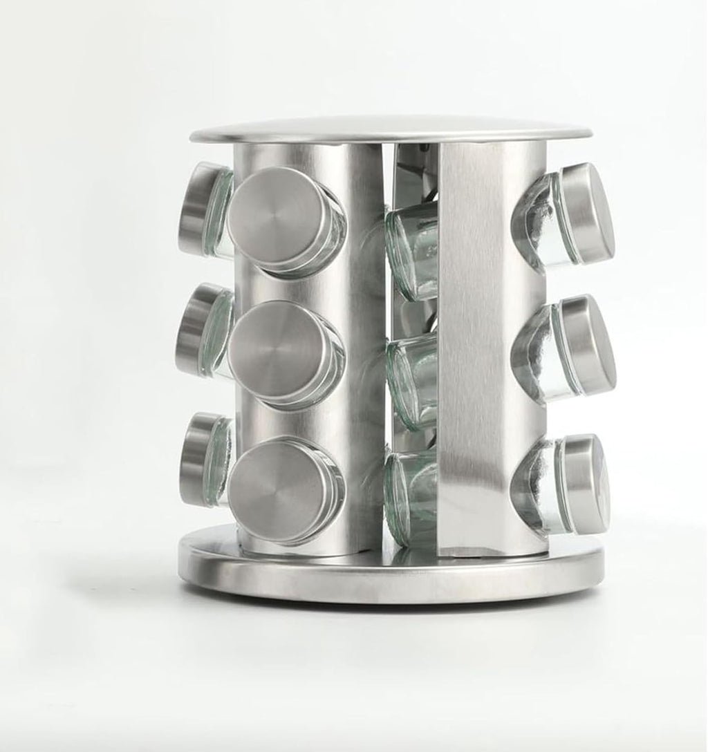 Spice Rack, Spice Rack Organizers for Countertop, Rotating Countertop Spice Rack, Revolving Spice Rack for Kitchen, Kitchen Gadgets, Organizer Rack with Spice Jars (Silver, RoundHead_12Jars)