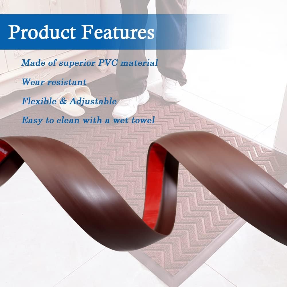 Floor Transition Strip Self Adhesive Carpet & Flooring Transitions Edging Trim Strip PVC Threshold Transitions Suitable for Threshold Height Less Than 5mm (20Ft, Brown)