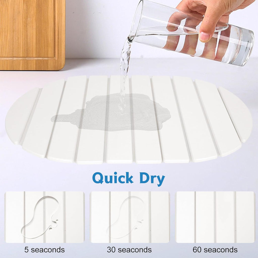 Stone Drying Mat for Kitchen Counter , Foldable 24"x16"Large Absorbent Diatomaceous Earth Dish Drying Mat, Quick Dry & Eco-Friendly for Dishes, Bottles, Cups Bathroom Any Countertop Non-Slip Mat