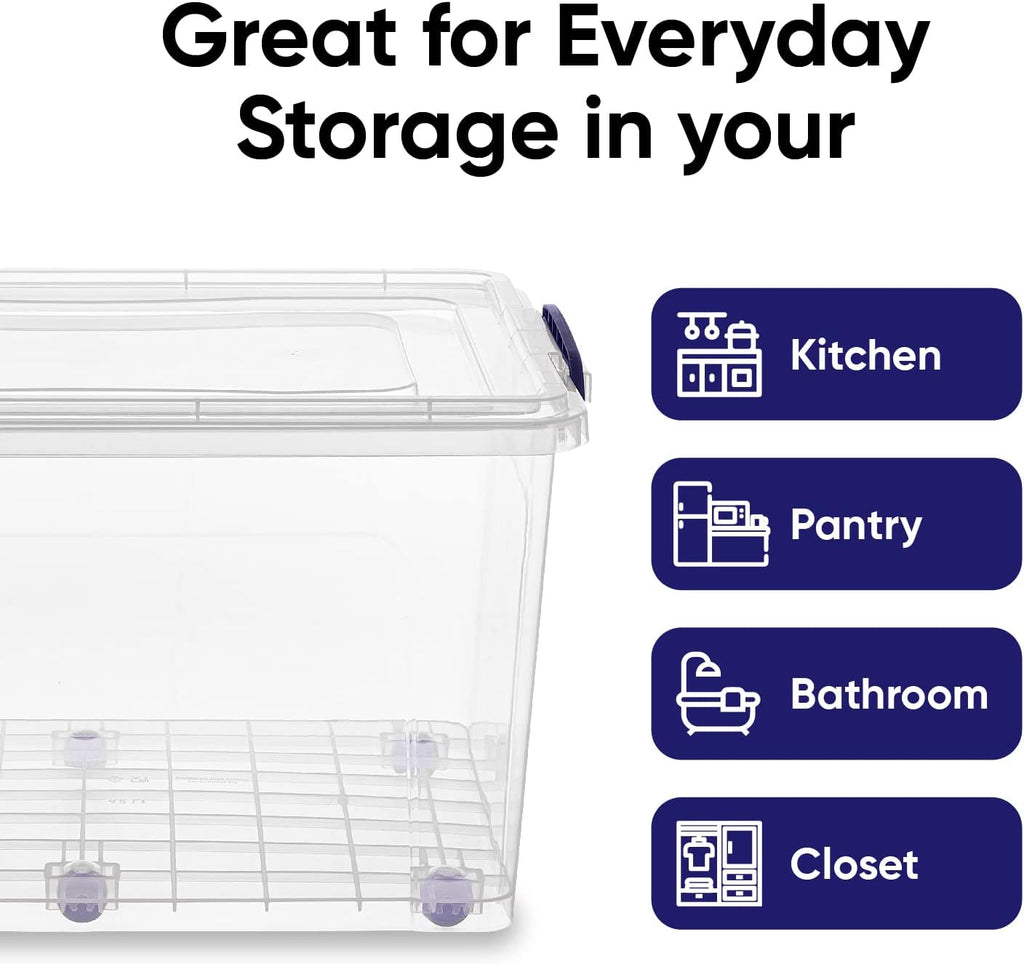 Superio Storage Bins with Lids, Clear Plastic Containers for Organizing, Stackable Totes, BPA Free, Odor Free, Organizer Boxes for Home, and Dorm (4 Pack, 44 Quart)