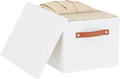 Fabric Storage Bins, Clothes Boxes for Shelves with Lids, 1 Pack Baskets for Organizing with Handles, Decorative Linen Closet Organizers, White, 16.5 x 11.8 x 10.2 Inch