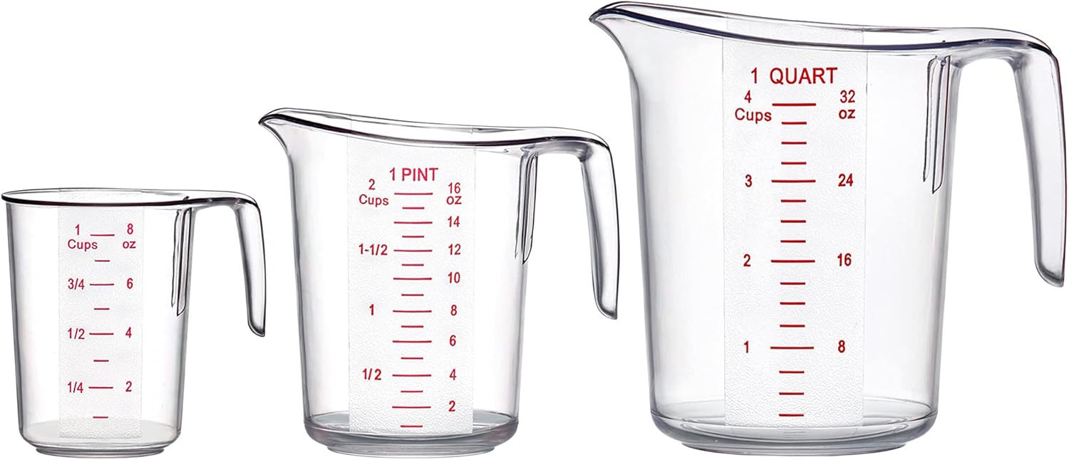 Amazing Abby - Melissa - Plastic Measuring Cups (3-Piece Set), Food-Grade Measuring Jugs, 1/2/4-Cup Capacity, Unbreakable, Stackable, Dishwasher-Safe, Great for Oil, Vinegar, Flour, and More