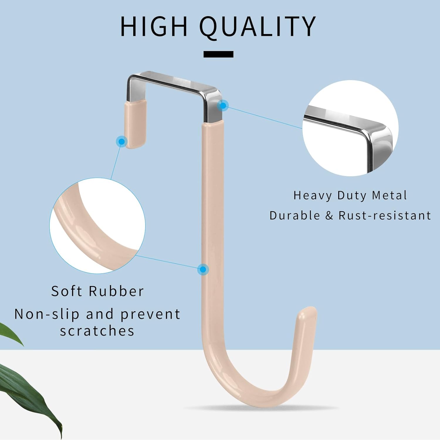 FYY Over The Door Hooks, 4 Pack Door Hangers Hooks with Rubber Prevent Scratches Heavy Duty Organizer Hooks for Living Room, Bathroom, Bedroom Hanging Clothes, Towels, Hats, Coats, Bags Nude