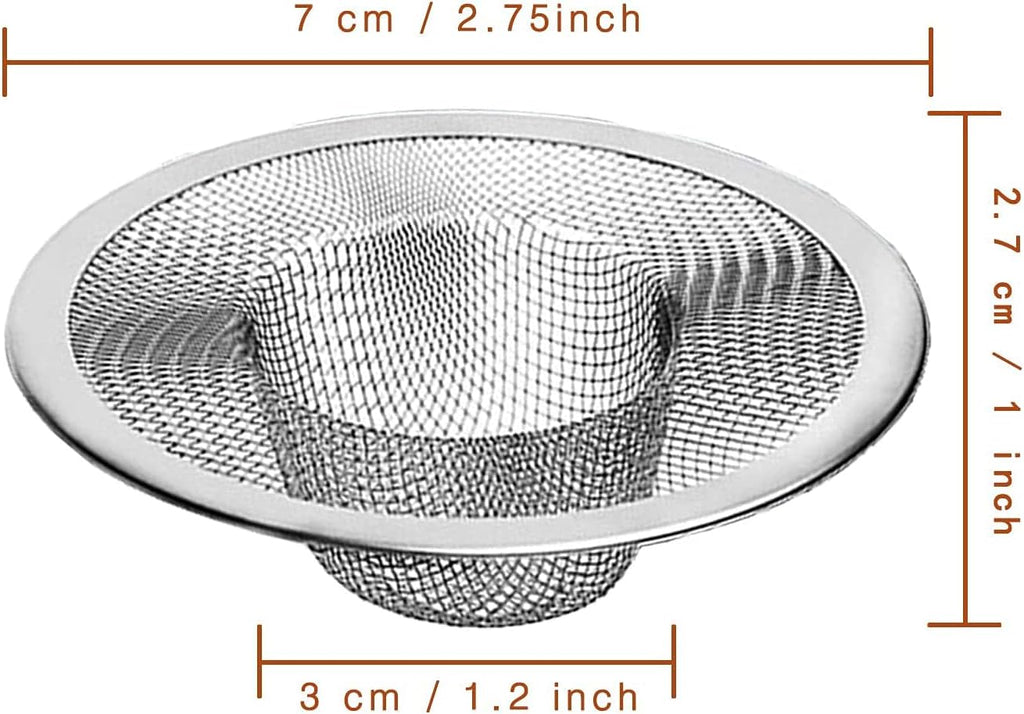 Heavy Duty Stainless Steel Slop Basket Filter Trap Mesh Metal Sink Strainer Perfect for Kitchen Sink/Bathroom Bathtub Wash Basin Floor Drain Balcony Drain Hole Utility (2.75" 100pcs)