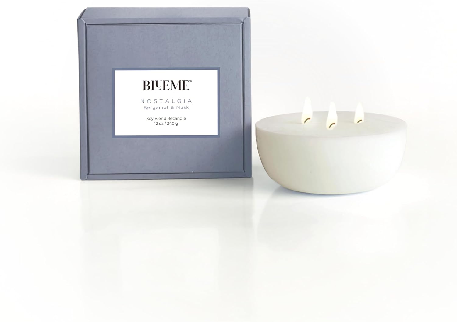 New BLUEME Wellness Candle Wax Refill, Contains Essential Oil, Sustainable, Hand Finished, Hand Poured, Premium, Luxury Ceramic, Natural Cotton Wick (12oz, Bergamot & Musk)