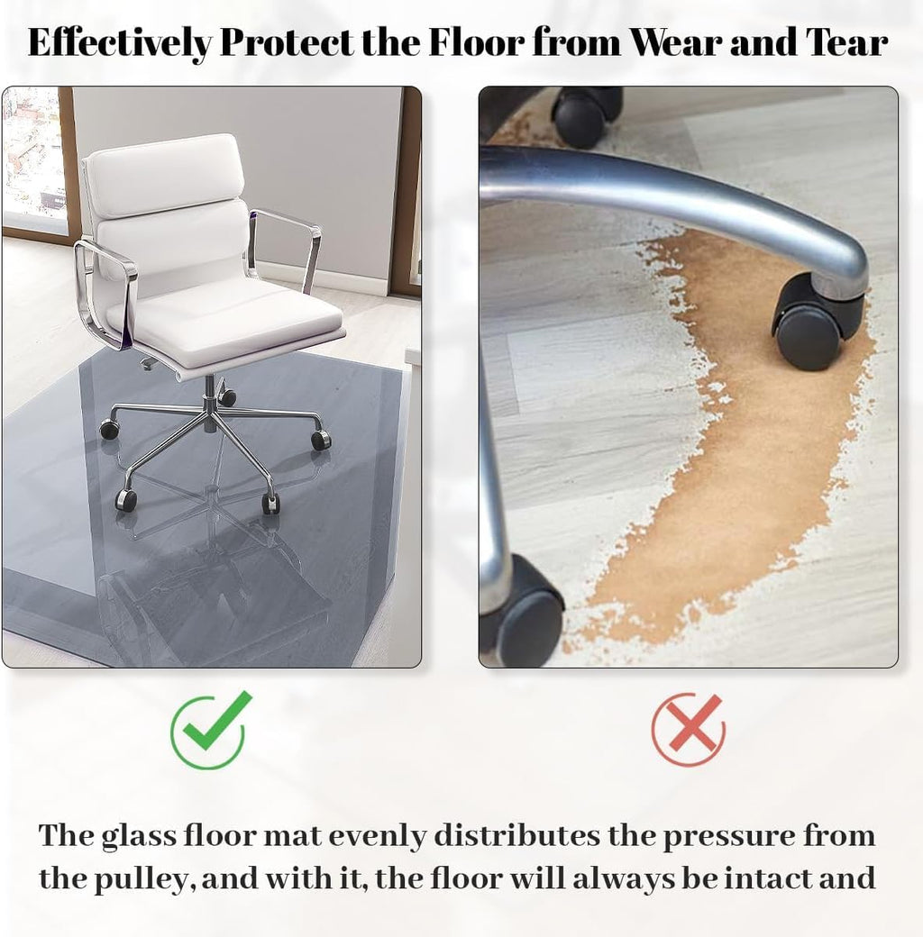 [Tempered Glass] 46" x 55" Glass Chair Mat, Heavy Duty Hard Tempered Glass Mat with Round Corner and Polished Edge, Transparent Glass Office Chair Mat for Office and Home Hard Floor or Carpeted, Grey