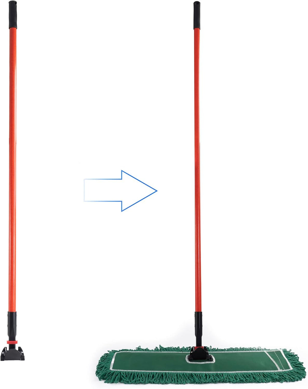 Matthew Cleaning Jaw Clamp Mop Handle, Snap-On Fiberglass Dust Mop Handle for Floor Cleaning, Gripper Holder with Clip-On Connector for Janitorial Supplies, Commercial Use,Restaurants, 60 Inches Red