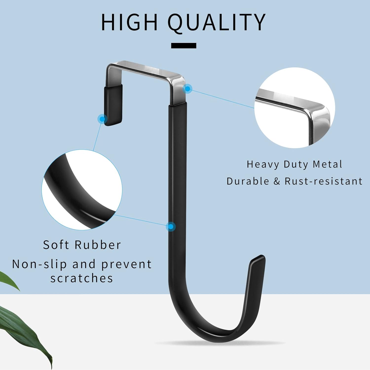 FYY Over the Door Hooks, 8 Pack Door Hangers Hooks with Rubber Prevent Scratches Heavy Duty Organizer Hooks for Living Room, Bathroom, Bedroom, Kitchen Hanging Clothes, Towels, Hats, Coats, Bags Black