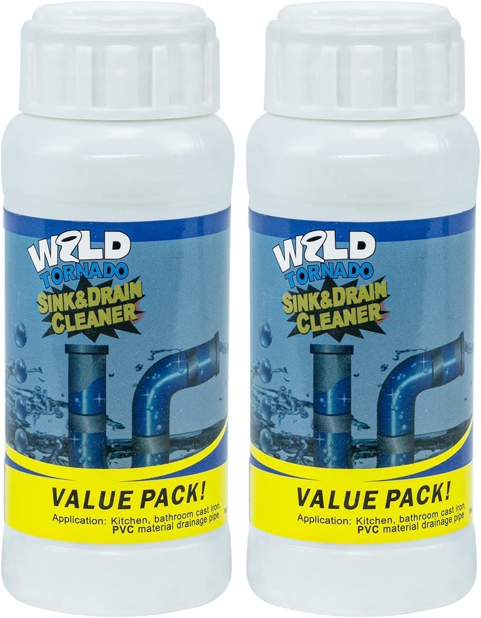 Wild Tornado Pipe Dredge,Powerful Sink Cleaner Powder Fast Foaming for Kitchen Toilet Pipeline Quick Cleaning Tool（2pcs）
