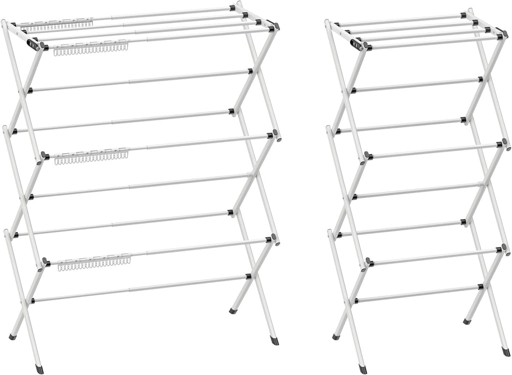 3 Tier Clothes Drying Rack,Foldable & Portable Clothing Drying Rack,Space-Saving Design, Indoor & Outdoor Laundry Rack for Drying Clothes,Metal Dryer Rack-White+Black