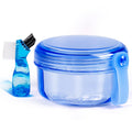 Leak Proof Portable Denture Bath Case Denture Cleaning Cup, False Teeth Holder Mouthguard Night Guard Container Box Retainer Soaking Case for Travel, Household, Office - Transparent Blue