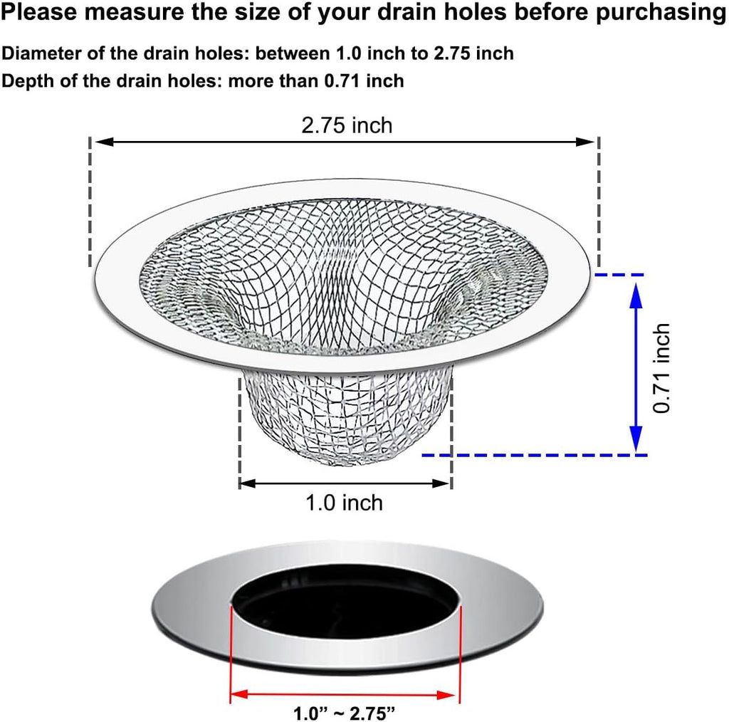 2PCS Tub Drain Hair Catcher - 2.75 inch Shower Drain Mesh Strainer, Stainless Steel Shower Bathtub Drain Cover, Bathroom Sink Strainer Filter Basket for Bathroom Sink, Wash Basin Floor Drain