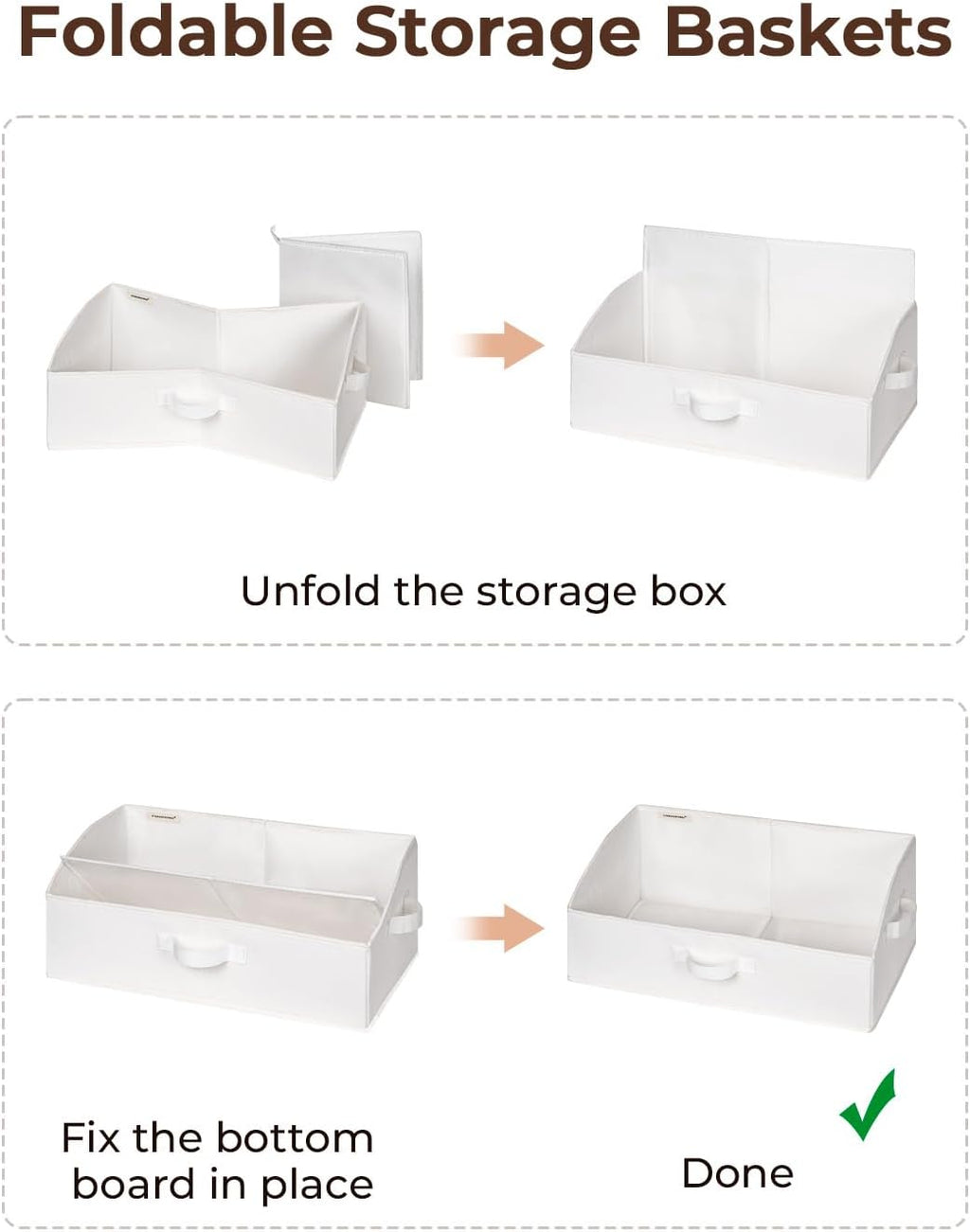 StorageWorks Closet Storage Bins, Trapezoid Organizer Box for Shelves, Fabric Clothes Bin, Foldable Organizing Baskets with Handles, Large, White, 3-Pack