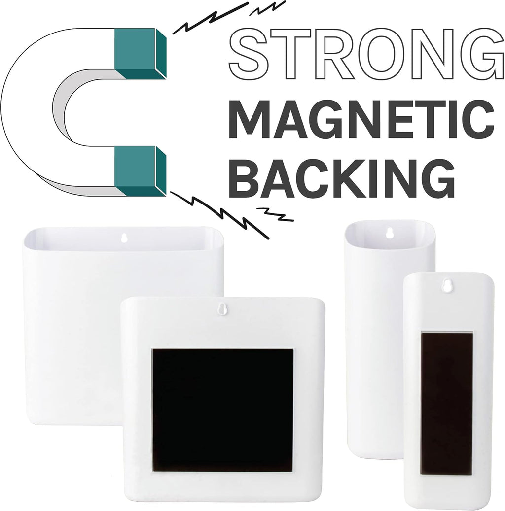 JS Jackson Supplies White Lint Bin with Magnetic Back (Set of 2), Large and Small Space Saving Trash Bins and Organizers for Laundry Room and Kitchen, Wall Mountable