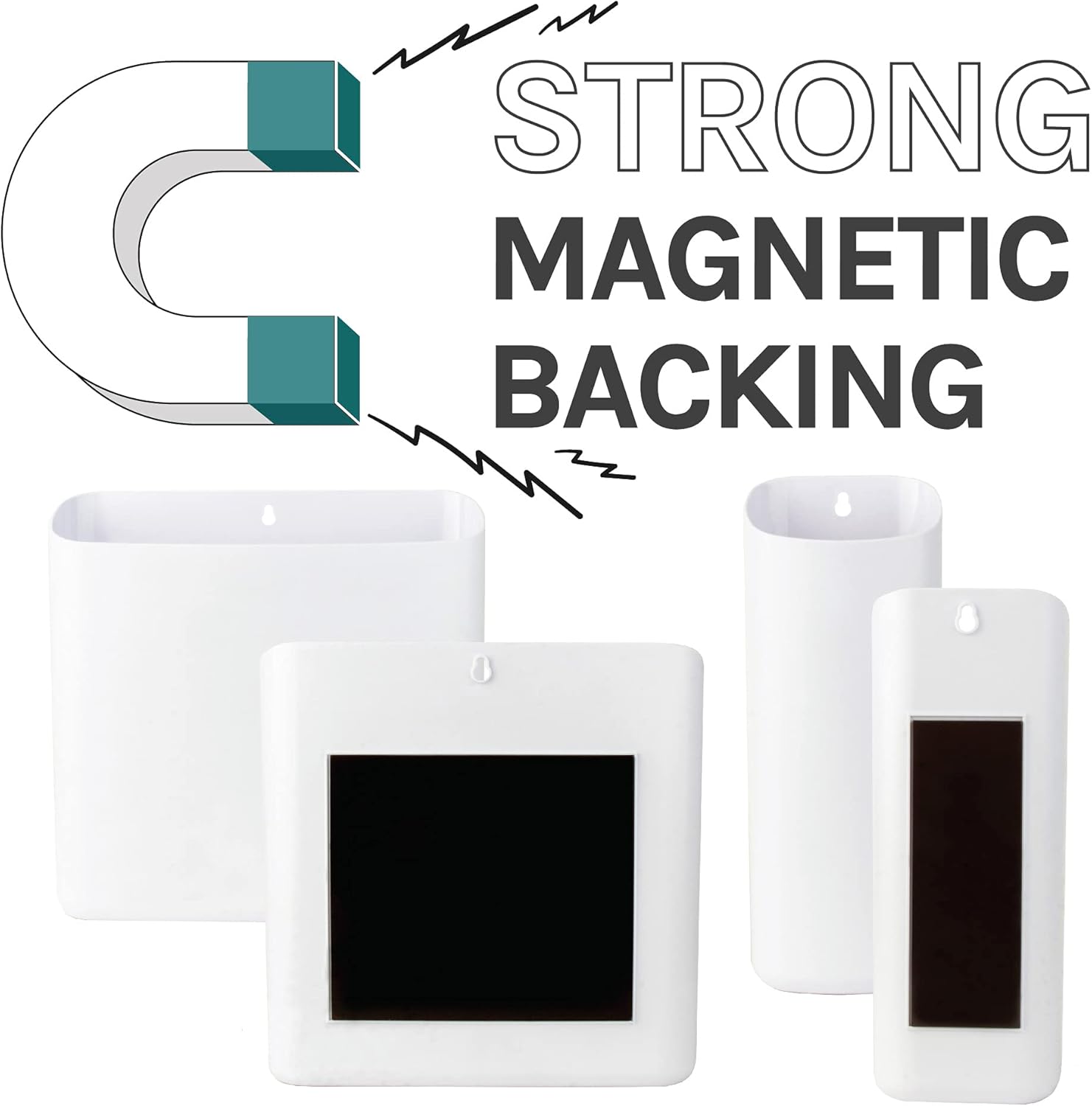 JS Jackson Supplies White Lint Bin with Magnetic Back (Set of 2), Large and Small Space Saving Trash Bins and Organizers for Laundry Room and Kitchen, Wall Mountable