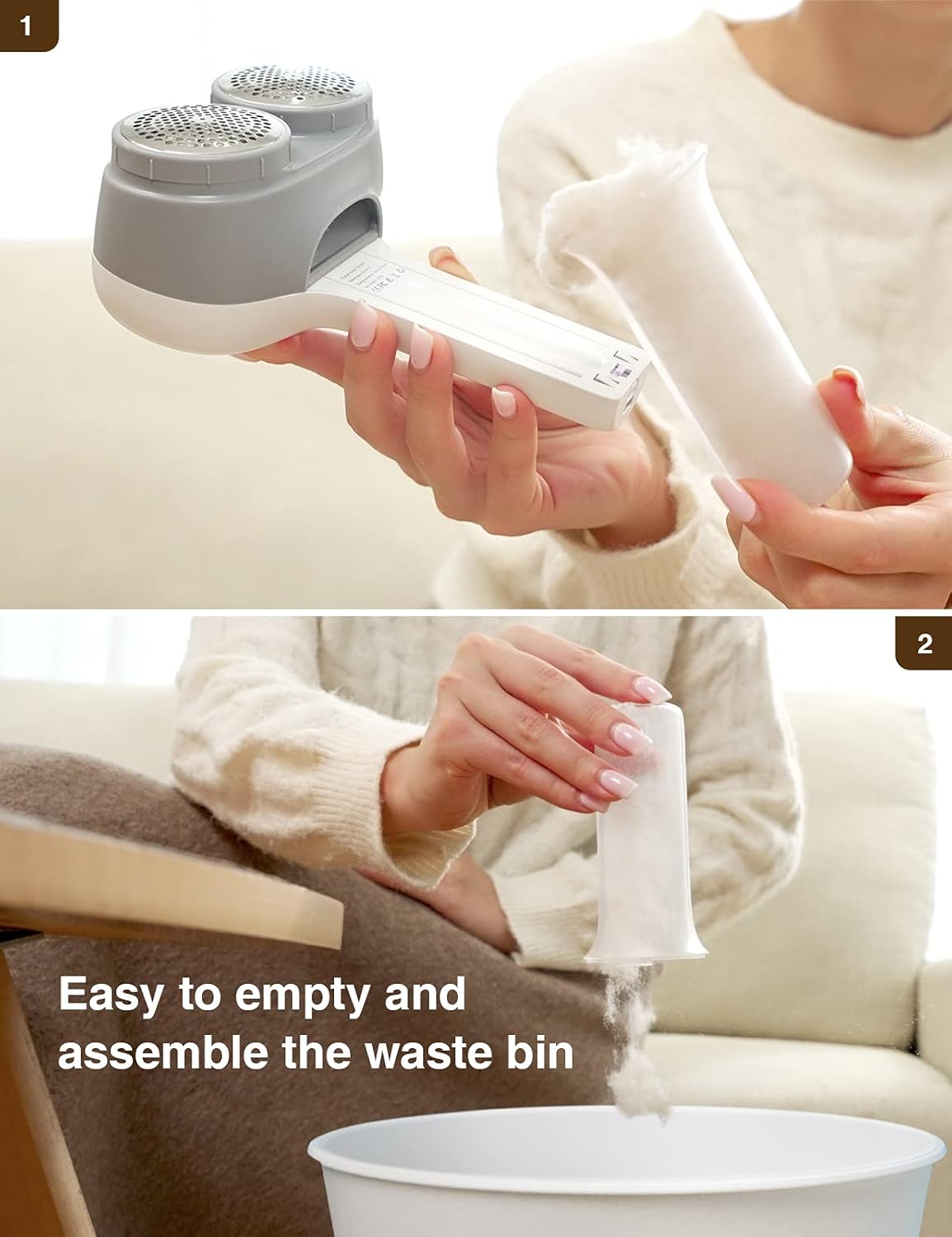 VASSON Fabric Shaver, Electric Lint Remover, Rechargeable Lint Shaver, Sweater Shavers to Remove Pilling, Large Fuzz Remover for Clothes Couch Furniture (Greyish White)