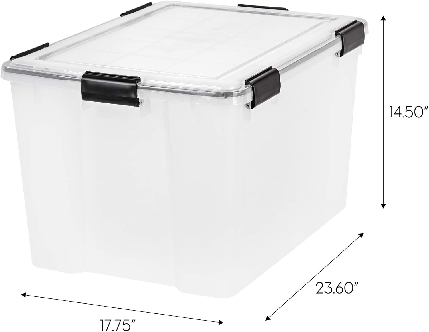 IRIS USA 4-Pack WeatherPro 74 Qt Clear Plastic Gasket Boxes with Latching Lids – Weathertight Heavy Duty Stackable Storage Containers for Clothes, Food, Tools or Camping Gear