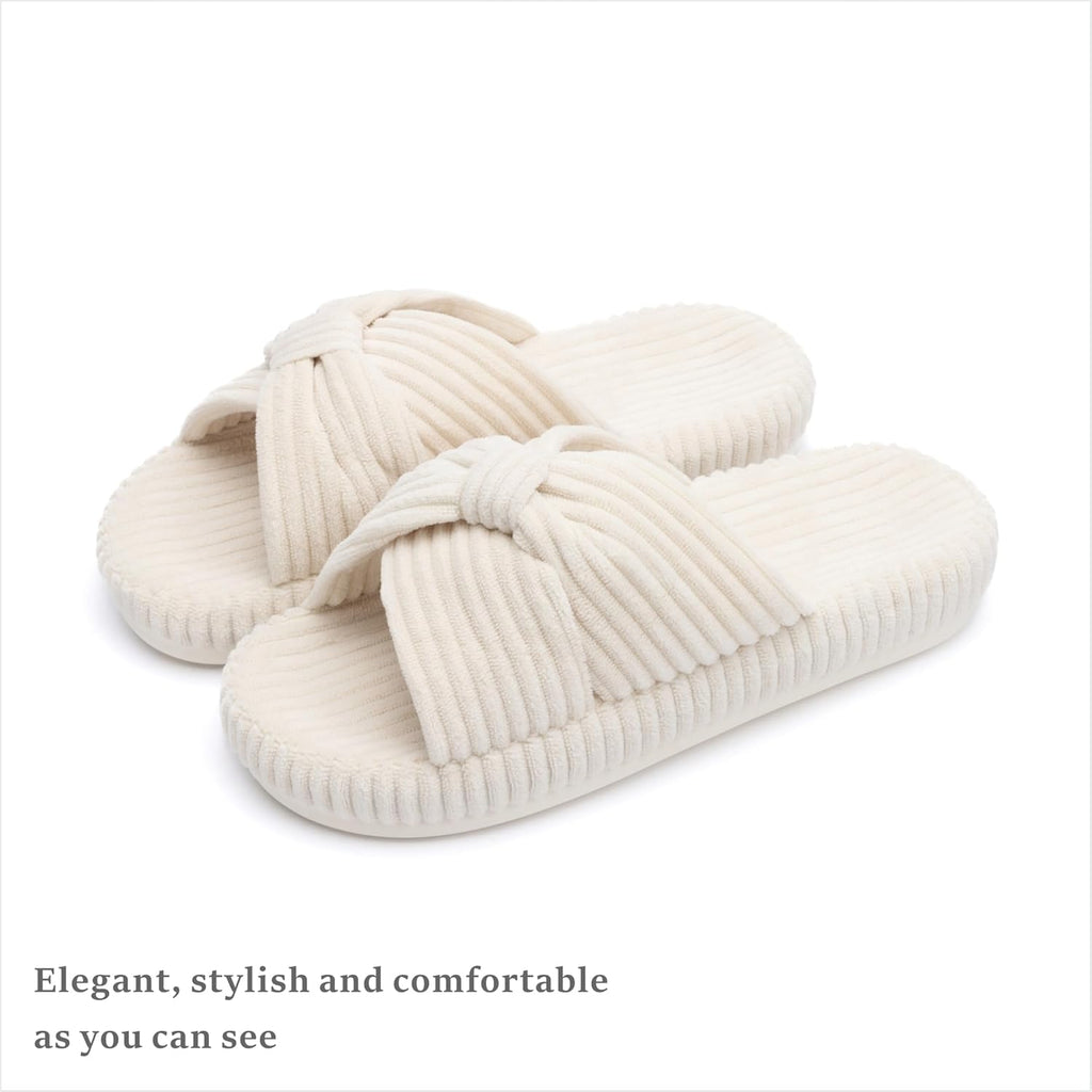 Chantomoo Slippers for Women Memory Foam House Bedroom Corduroy Bow Crossbands Slide Slipper Shoes Comfy Trendy Gift Slippers