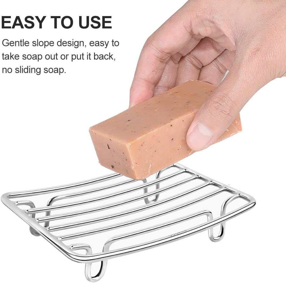 Bar Soap Dish Holder for Shower Bathroom Stainless Steel Rust Proof Self Draining, Chrome-1 Pack