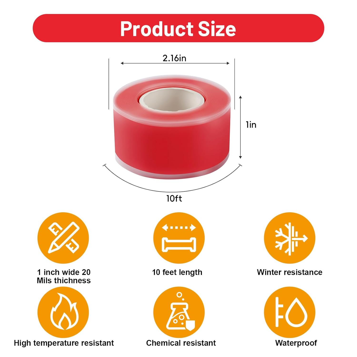 Self Fusing Silicone Tape 2 Rolls 1 in x 10' Red Waterproof Rescue Tape Rubber Leak Silicone Self-amalgamating Tape for Plumbing, Sealing Pipes, Hose Repair, Outdoor Coax and Tool Fixation