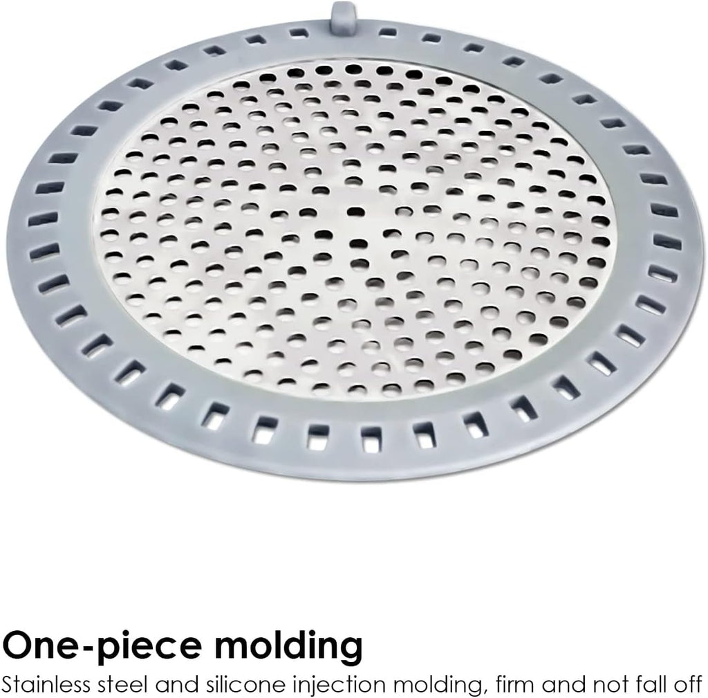 2PCS Shower Drain Hair Catcher, Shower Drain Strainer, Stainless Steel with Silicone Edging, 4.75 Inch Diameter