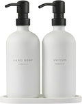 MaisoNovo Soap Dispenser 3-Piece Set | 16.9oz White Bottles with Black Stainless Steel Pumps