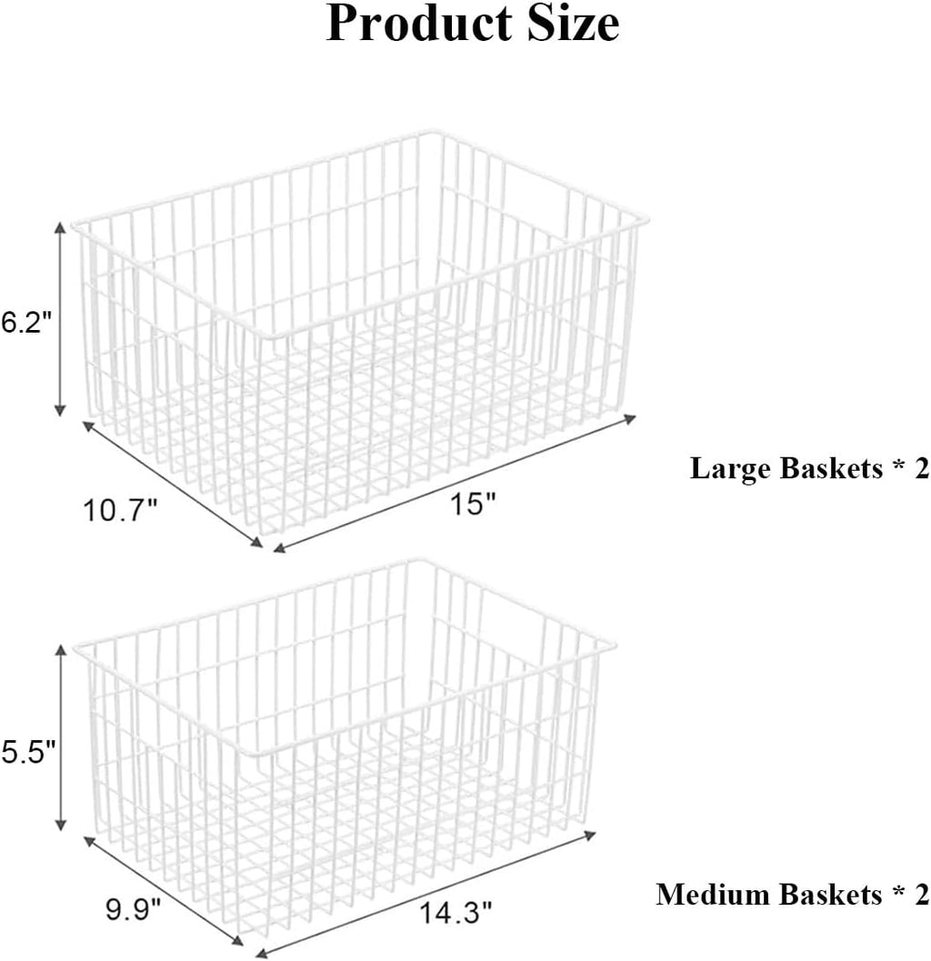Orgneas Freezer Organizer Bins, Upright Freezer Basket Drawer Organizer Bins, Better Air Circulation Metal Wire Storage Container Bin For Chest Deep Freezers, Easy Sort & Get Food, 2 Large 2 Medium