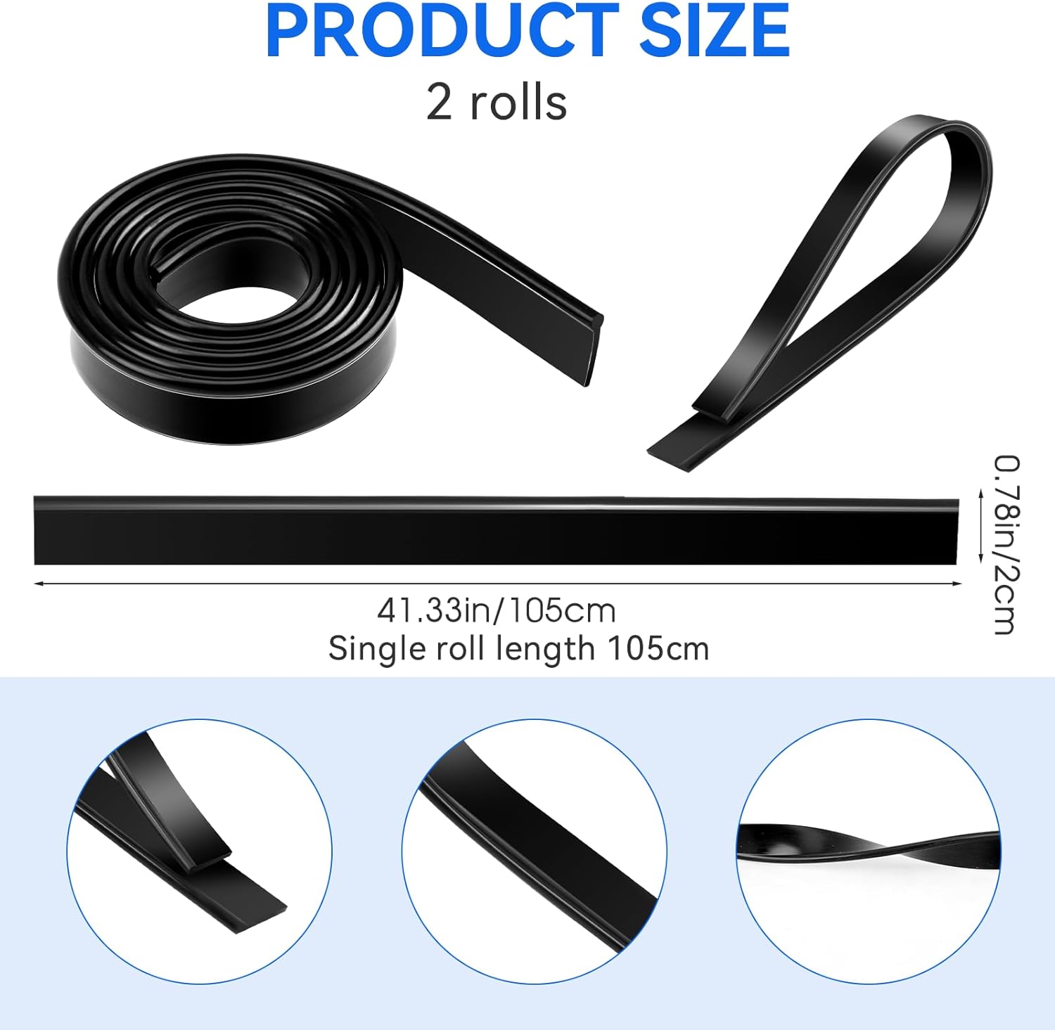 2 Roll Rubber Squeegee Replacement Blades, 41 Inch Squeegee Blade Silicone Squeegee Rubber Replacement Black Squeegee Scrubber Squeegee Refill Blades Head for Windows, Glass Cleaning, Shower Doors