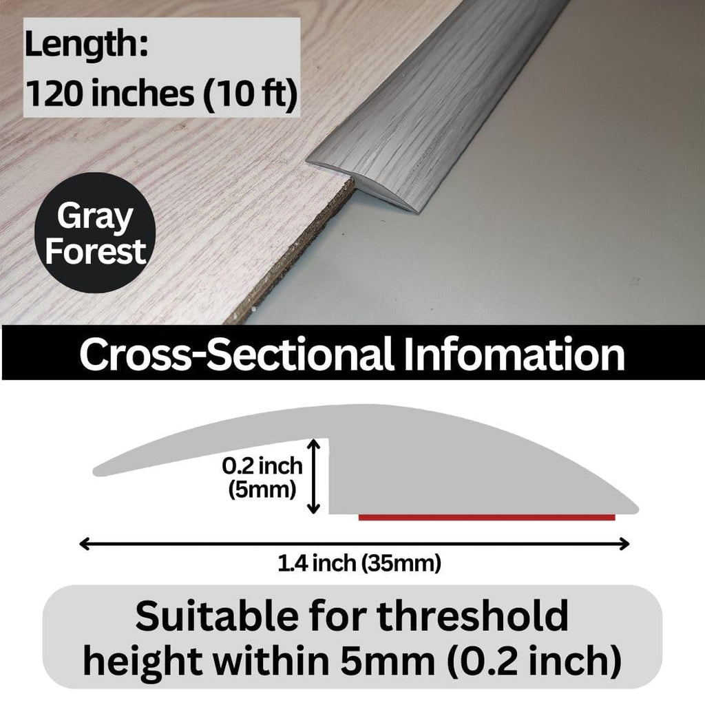 Floor Transition Strip Self Adhesive Carpet Wood Tile Vinyl Flooring Laminate Transition Cover Edge Trim Gap Doorway Threshold for Uneven Floors Heights Within 5 mm (120 inches, Gray Forest)
