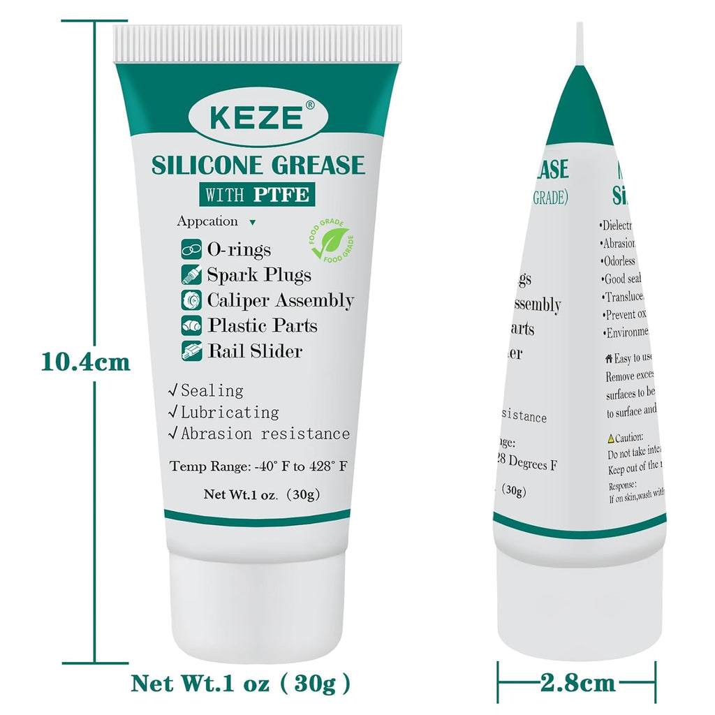 KEZE Silicone Grease Automotive PTFE Lubricant Sliding Glass Door Grease Tube 92003 Lube for Plumbing Faucet O Rings Plastic Parts Water Filter Window Track Rail 1 oz 2-Tube