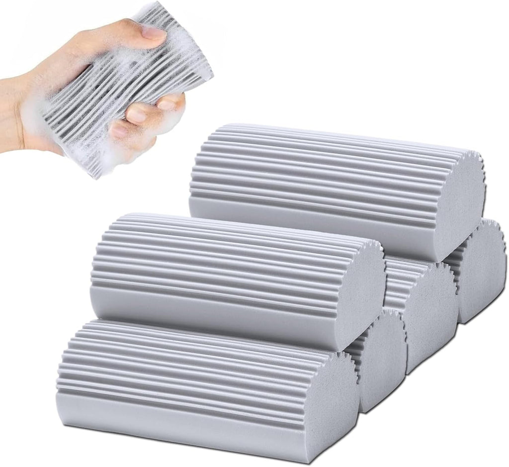 6 Pack Damp Clean Duster Sponge,Dusting Sponge Duster for Housekeeping,Reusable Household Cleaning Sponge for Blinds, Fan Blades,Mirrors,Glass, Baseboards,Window Track Grooves and Car (Grey)