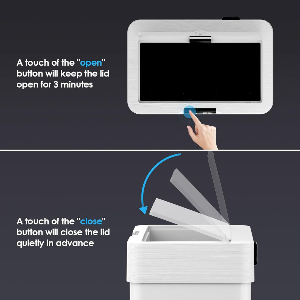 TLSUNNY 18.5 Gallon Motion Sensor Trash Can,Touchless Automatic Garbage Can,Brushed Stainless Steel Smart Bin,with Bag Holder,Soft Close Lid,for Kitchen,Office,RV,Bedroom,Living Room (White, 70L)