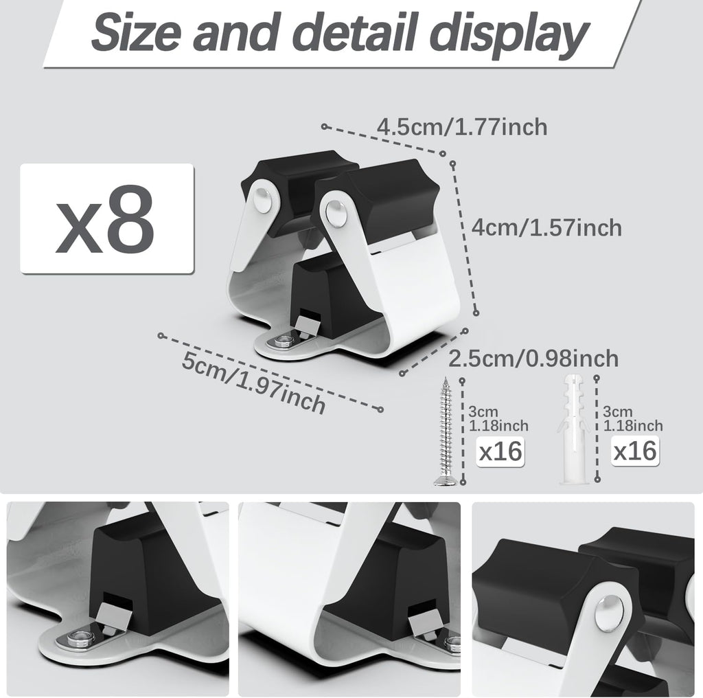 3-H Broom Hanger,Mop Holder Wall Mount 8 Pack, Broom Holder Wall Mount for Hanging and Organizing Shovel,Rake,Brush,Yard Tools in Kitchen,Laundry Room,Bathroom,House(black)