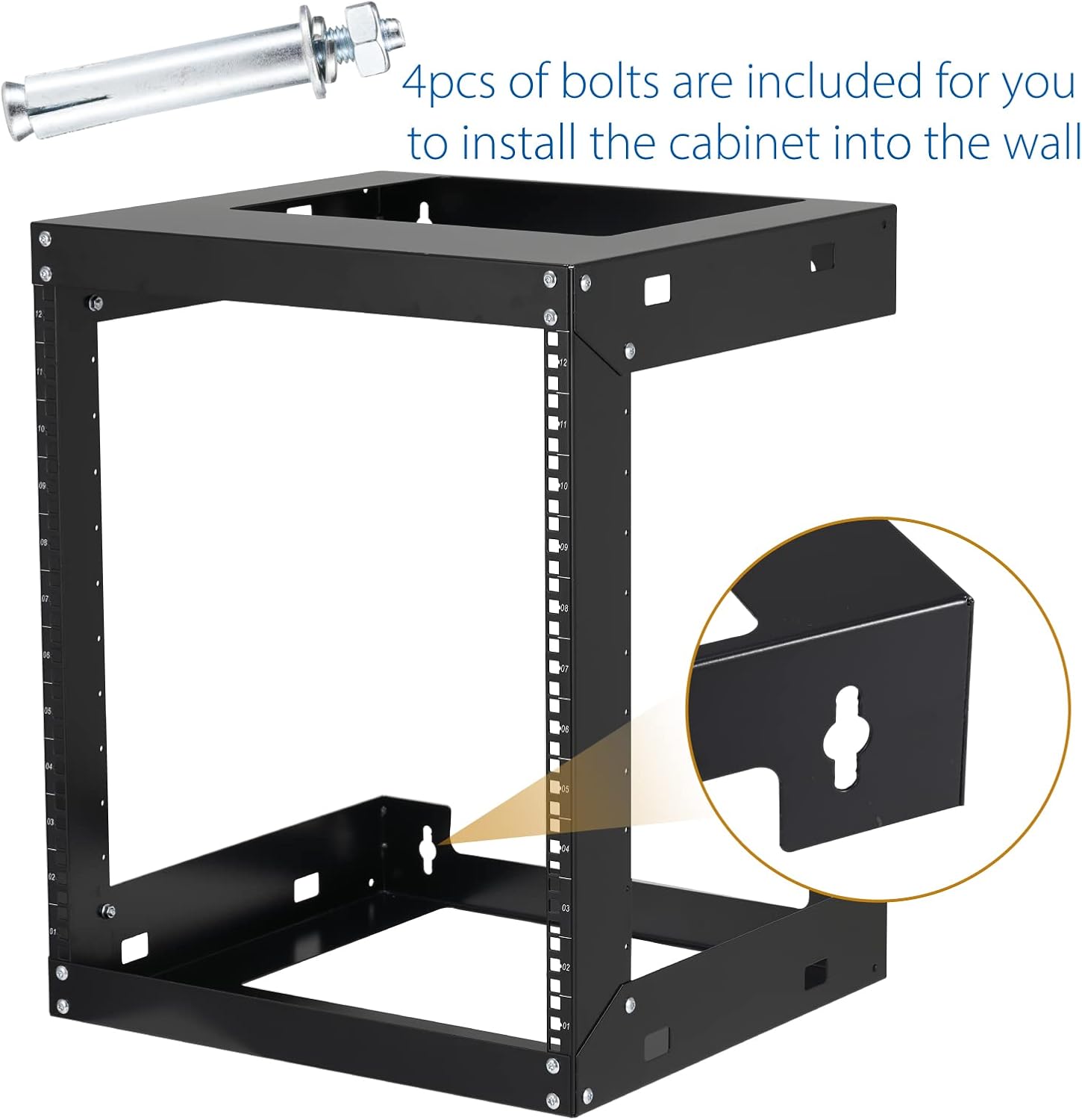 12U Wall Mount Rack Open Frame 19 Inch Server Equipment 2 Post Network Cabinet 18 inches Depth Black by Tedgetal