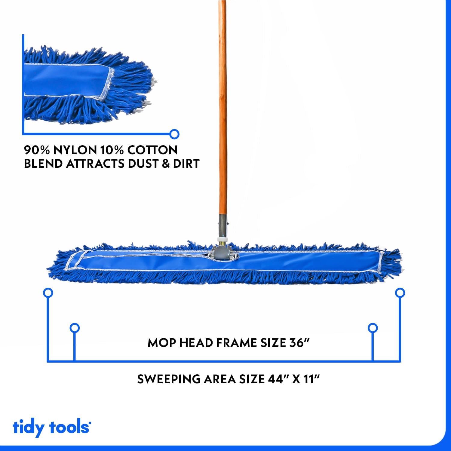 36 Inch Blue Commercial Dust Mop & Floor Sweeper – Wood Handle Floor Mop for Tile, Hardwood & Concrete