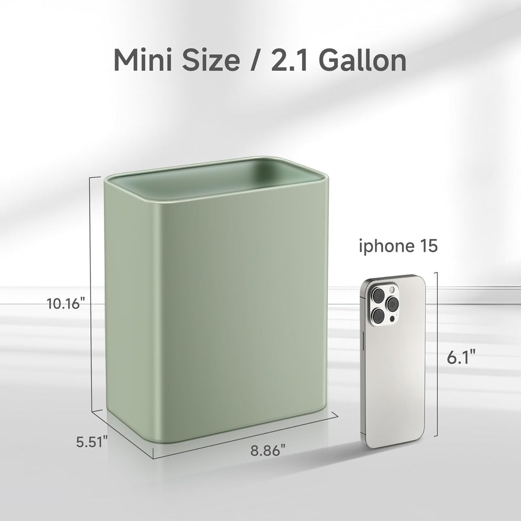 TIPGO Small Metal Trash Can, 2.1 Gallon Slim Trash Can for Bathroom, Wastebasket Garbage Bin for Bedroom, Office, Kitchen, Under Sink (Green)