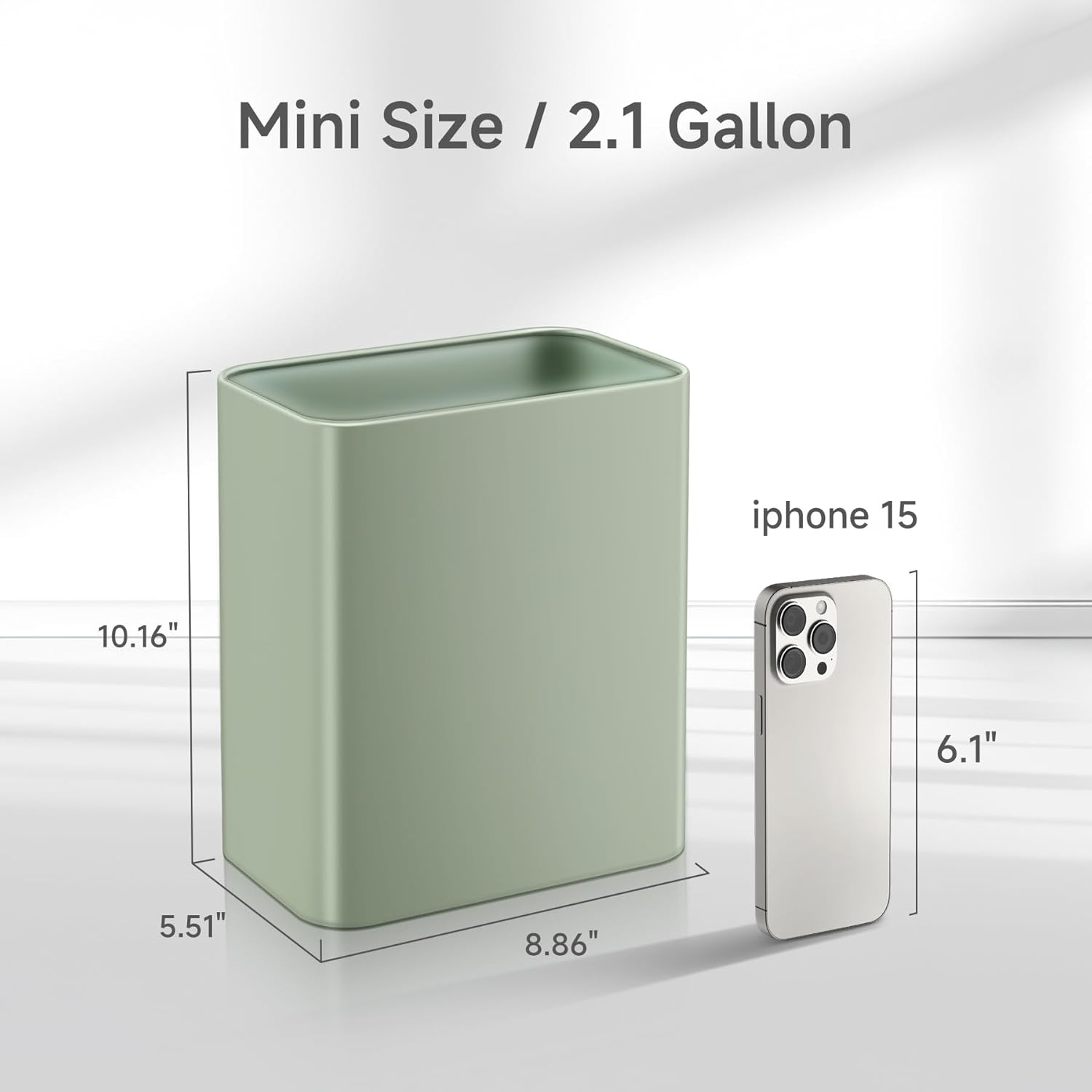 TIPGO Small Metal Trash Can, 2.1 Gallon Slim Trash Can for Bathroom, Wastebasket Garbage Bin for Bedroom, Office, Kitchen, Under Sink (Green)