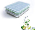 Ice Cube Trays Set of 2, Easy Release 15 Flexible Silicone Ice Cube Molds with Removable Lid Reusable Freezer Ice Trays Stackable for Whiskey, Baby Food, BPA Free (GREEN+GRAY)