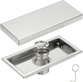 uxcell Rectangular Shower Drain, Brushed 304 Stainless Steel Odor-Proof Floor Drain Linear Shower Drain Hair Catcher for Bathroom Kitchen and Laundry Room(8 Inch, Bright Silver)