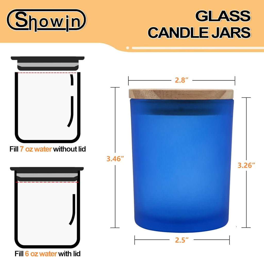 Thick Candle Jars for Making Candles 12 Pcs, 7 OZ Empty Jars with Wood Lids for Candle Making, Sample Container, Frosted Blue