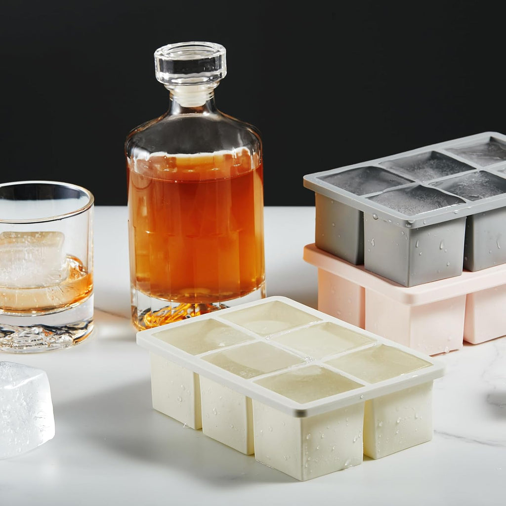 Nax Caki Ice Cube Trays 3 Pack for Whiskey, Large Square Silicone Ice Cube Molds for Whiskey Ice Cube Maker for Cocktail Old Fashioned 2inch Ice Cube Tray